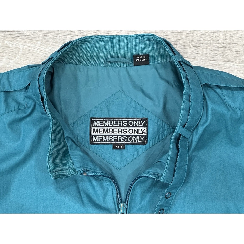VINTAGE Members Only Jacket Men XLT Teal Turquoise Full Zip Racer Bomber 80s - Picture 7 of 11